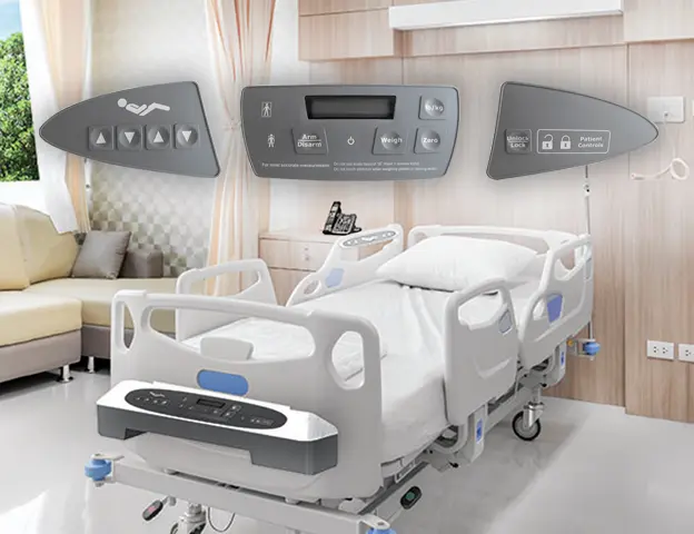 Hospital room with patient transport keypad assembly