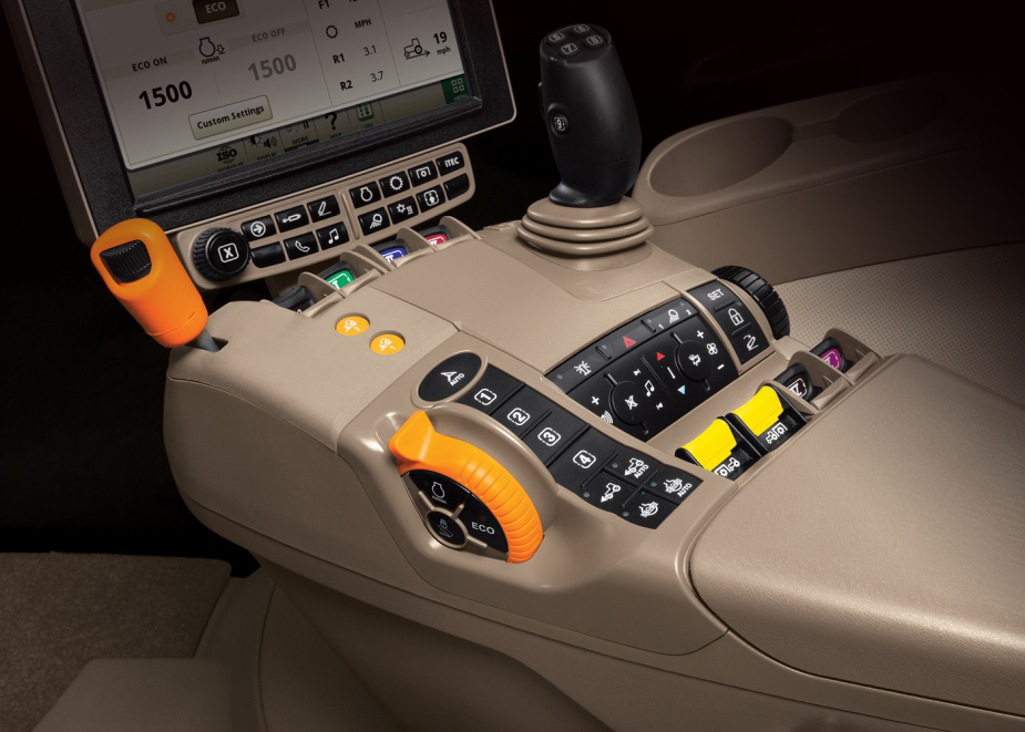 Grayhill 68B Precision Joystick and 68P Hall-Effect Encoder in a agricultural vehicle cab armrest