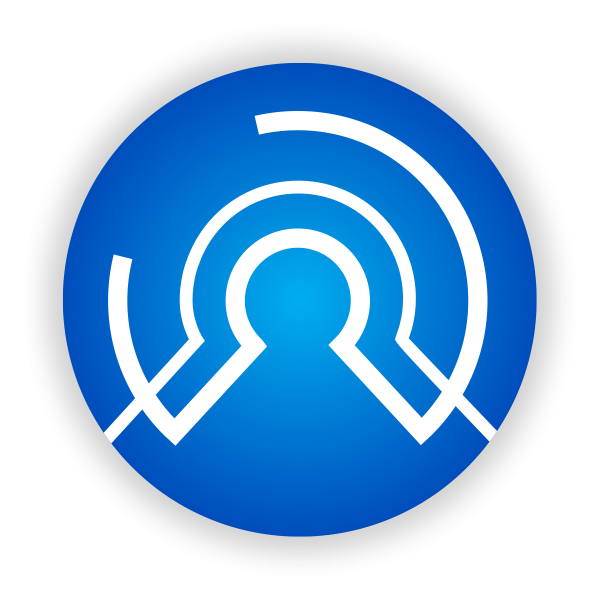 Electric blue circle with white outline shapes creating a humanized form